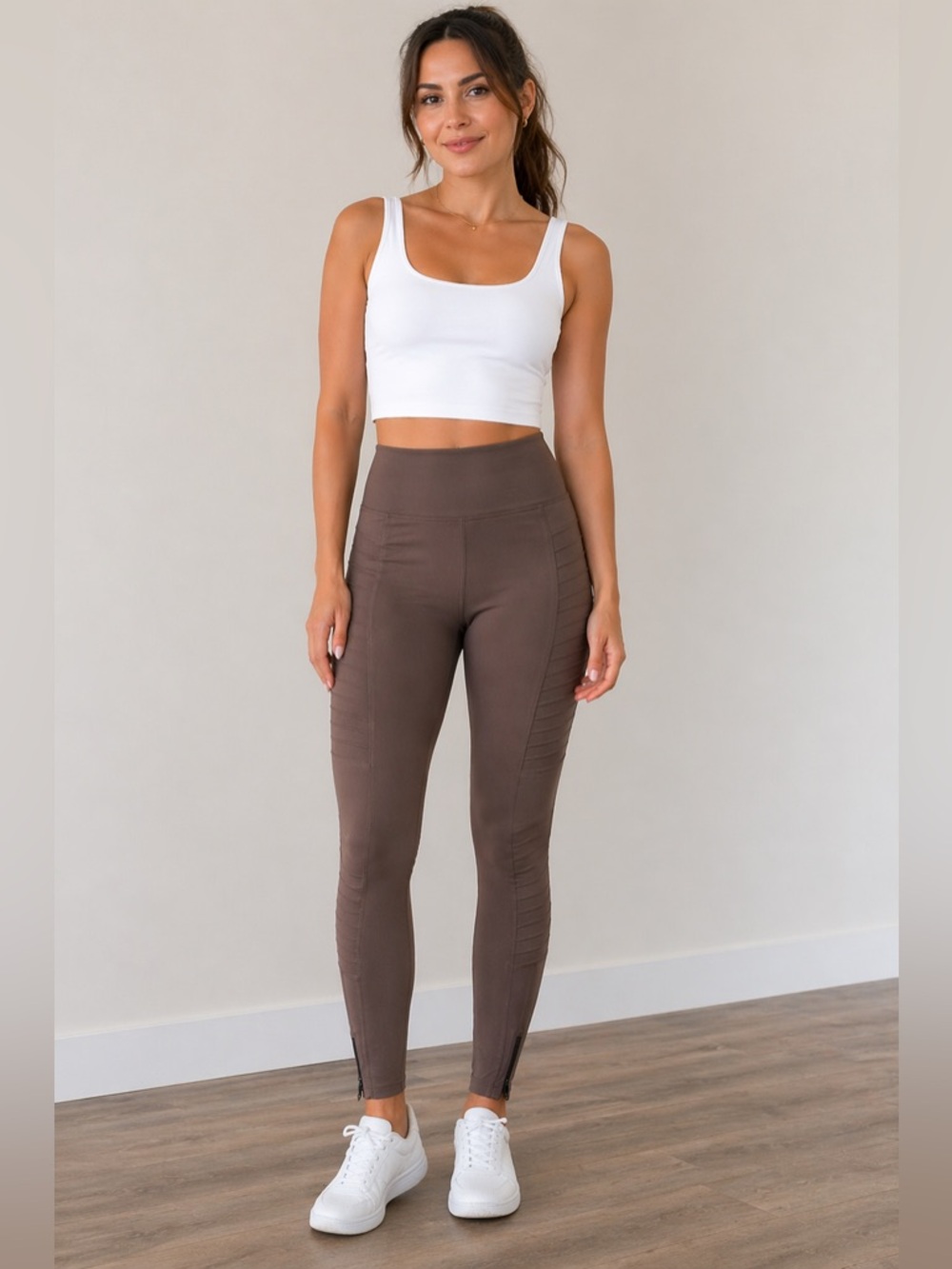 Athleta Delancey Moto Tight Leggings Coffee House Brown High Rise Size Small